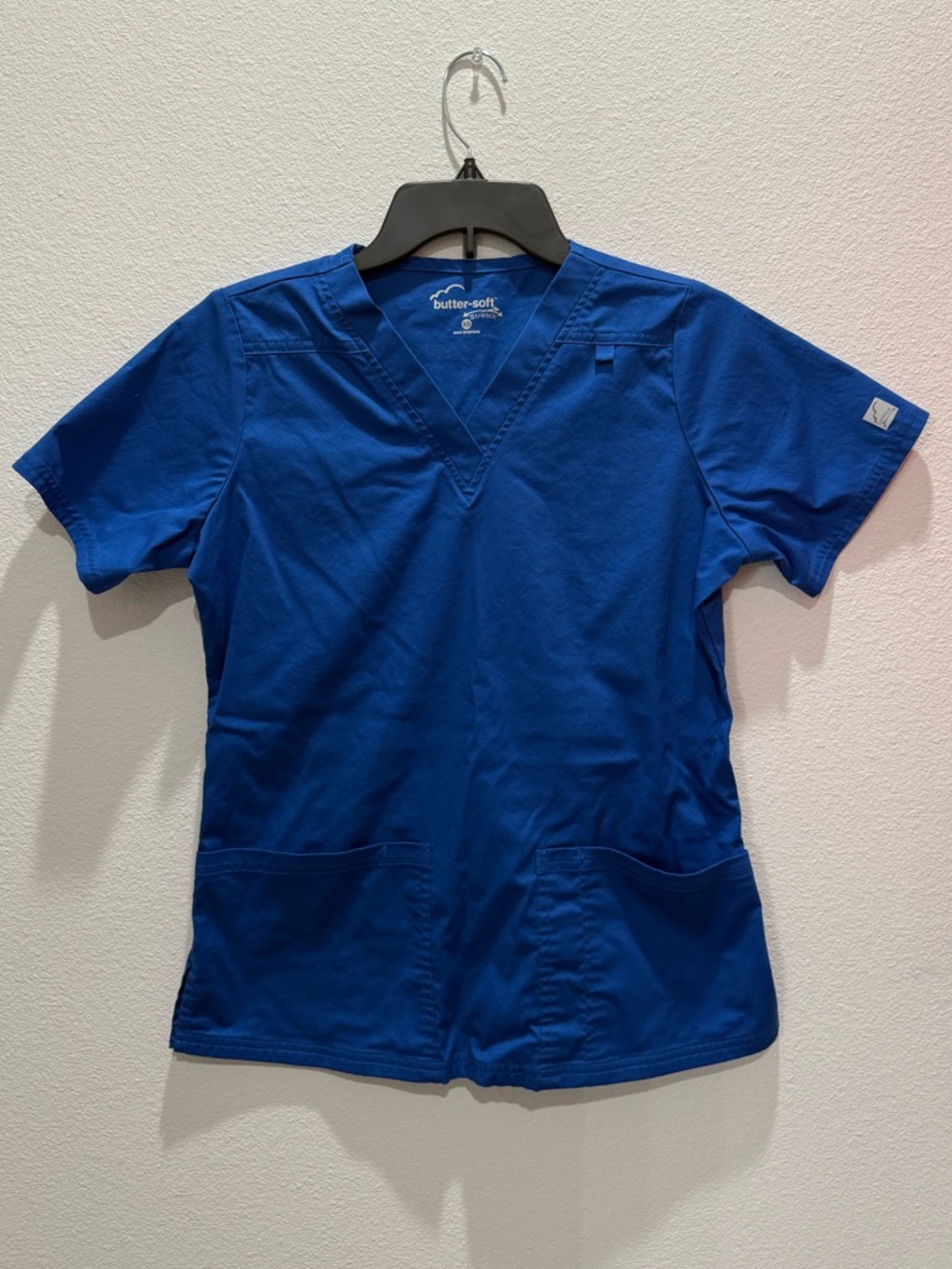 Butter Soft Stretch Scrub Top XS Royal Blue 4 Pocket V-Neck